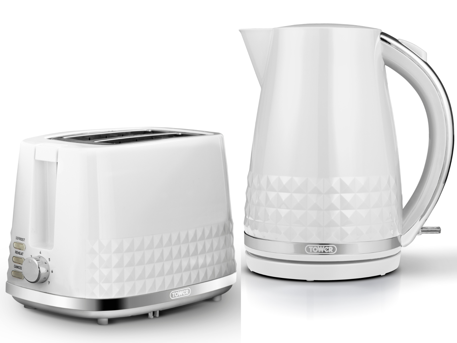 Russell Hobbs Honeycomb 2 Slice Toaster & Cordless Kettle Set white