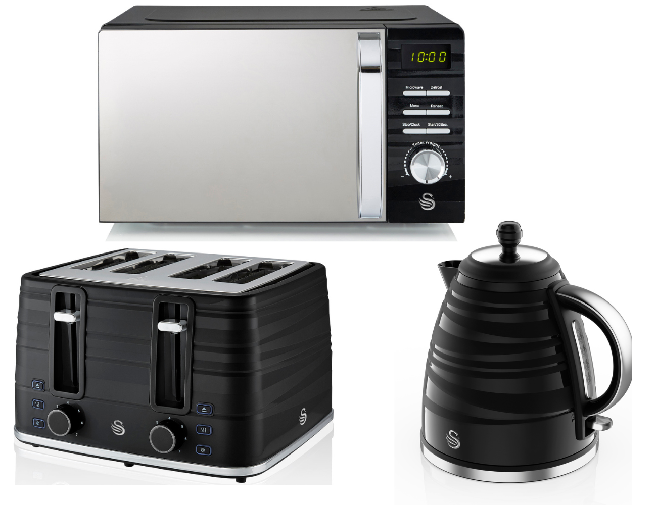 Swan Symphony Black Kettle 4 Slice Toaster And 700w Microwave Matching K 1604