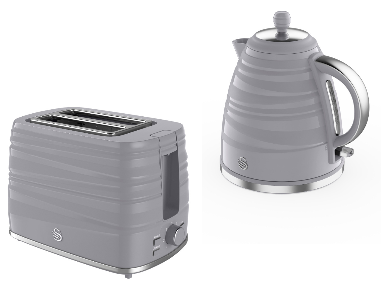 Whistling Kettle & Toaster Set Stovetop Stone Grey Wood Effect Black 2  Slice