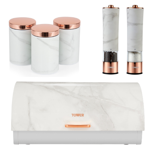 Tower Marble Rose Gold Electric Salt & Pepper Mill Set 3 Year Guarante
