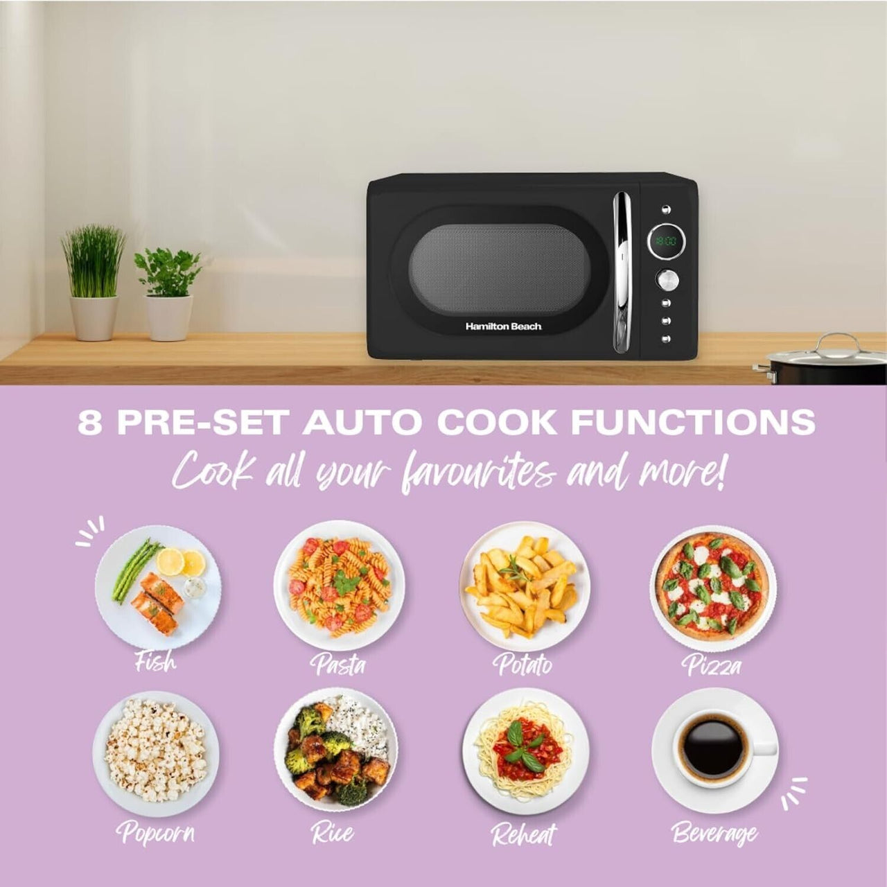 Hamilton Beach Retro Black 700W 20L Microwave Oven HB70H20B