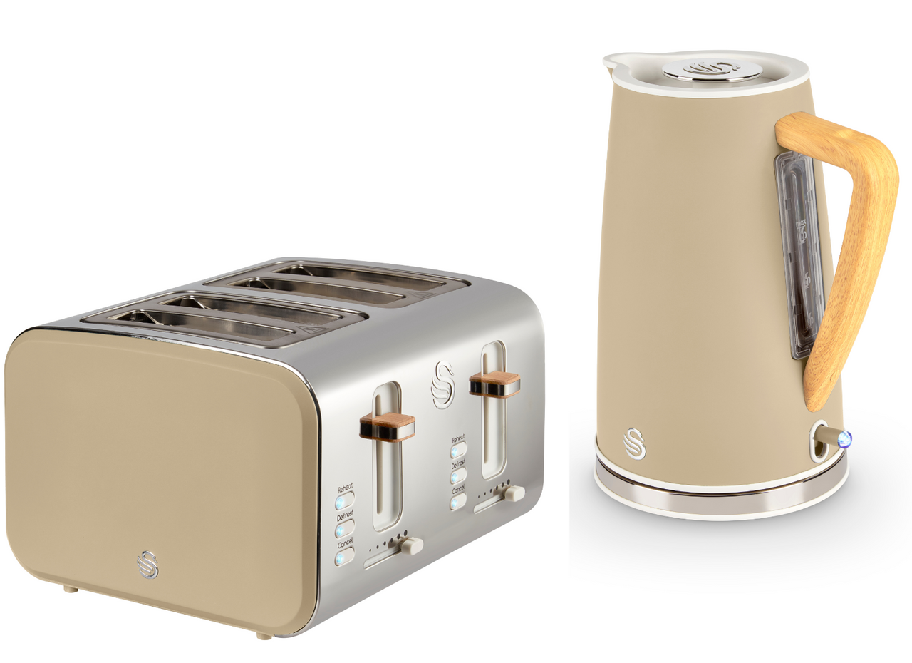 Swan Nordic 1.7L 3KW Kettle & 4 Slice Toaster in Oatmeal Colour. Scandinavian Minimalist Desig