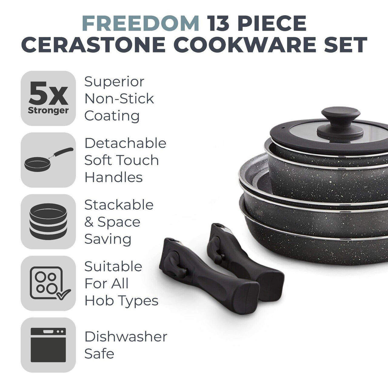 Tower Freedom Cerastone 13 Piece Cookware & Pan Set 10 Year Guarantee T900140