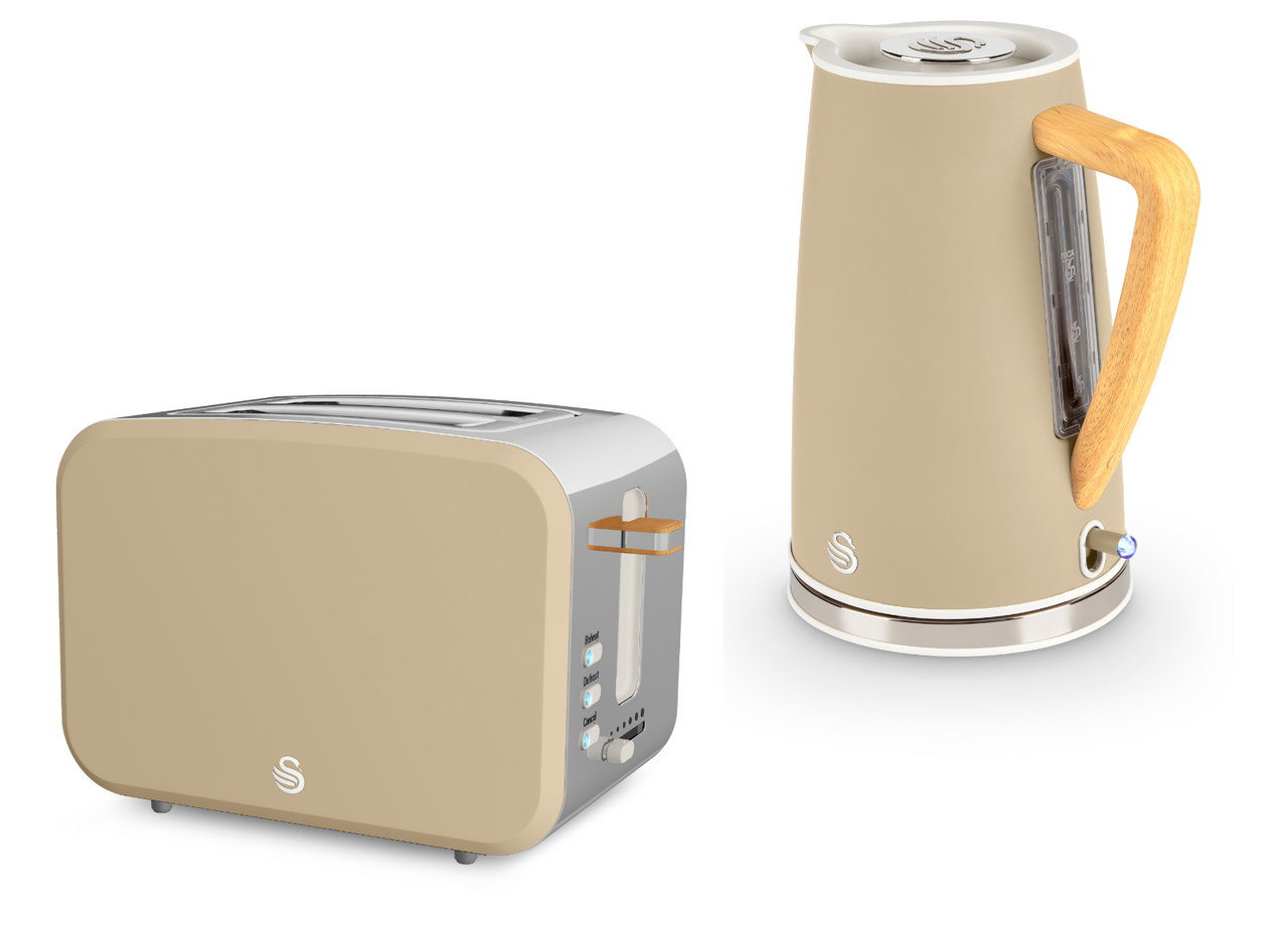 Swan Nordic 1.7L 3KW Kettle & 2 Slice Toaster in Oatmeal Colour. Scandinavian Minimalist Design Matching Kitchen Set