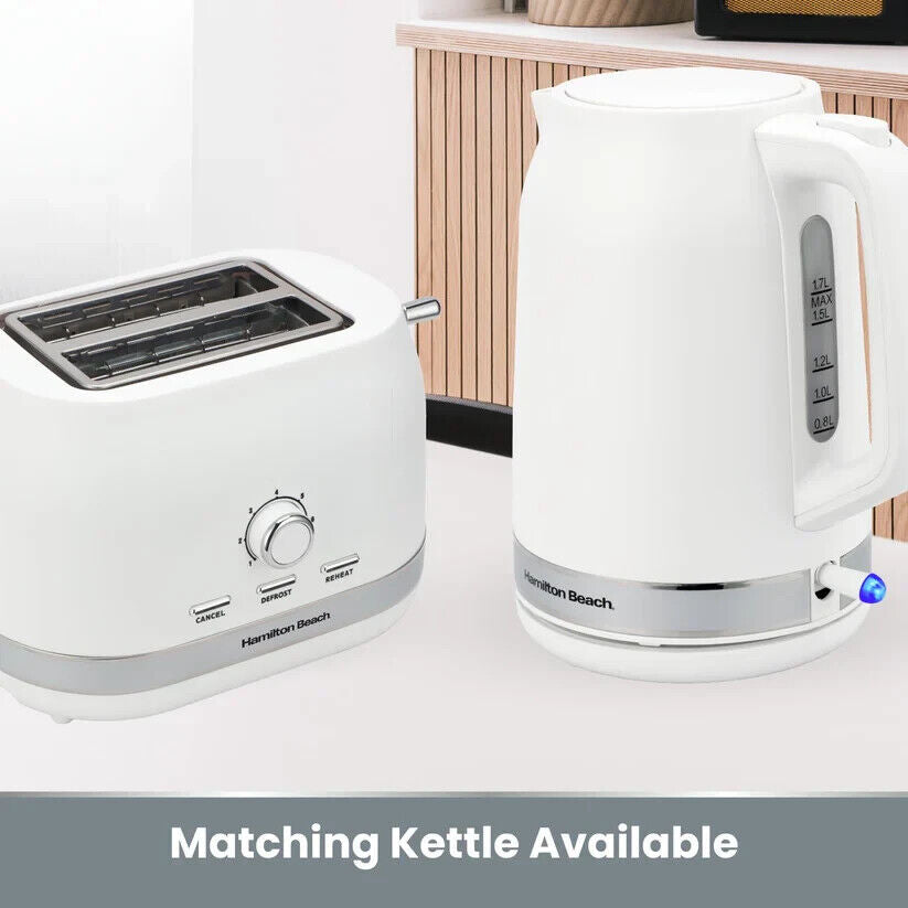 Hamilton Beach Ella White Kettle & 2 Slice Toaster Modern Matching Breakfast Set