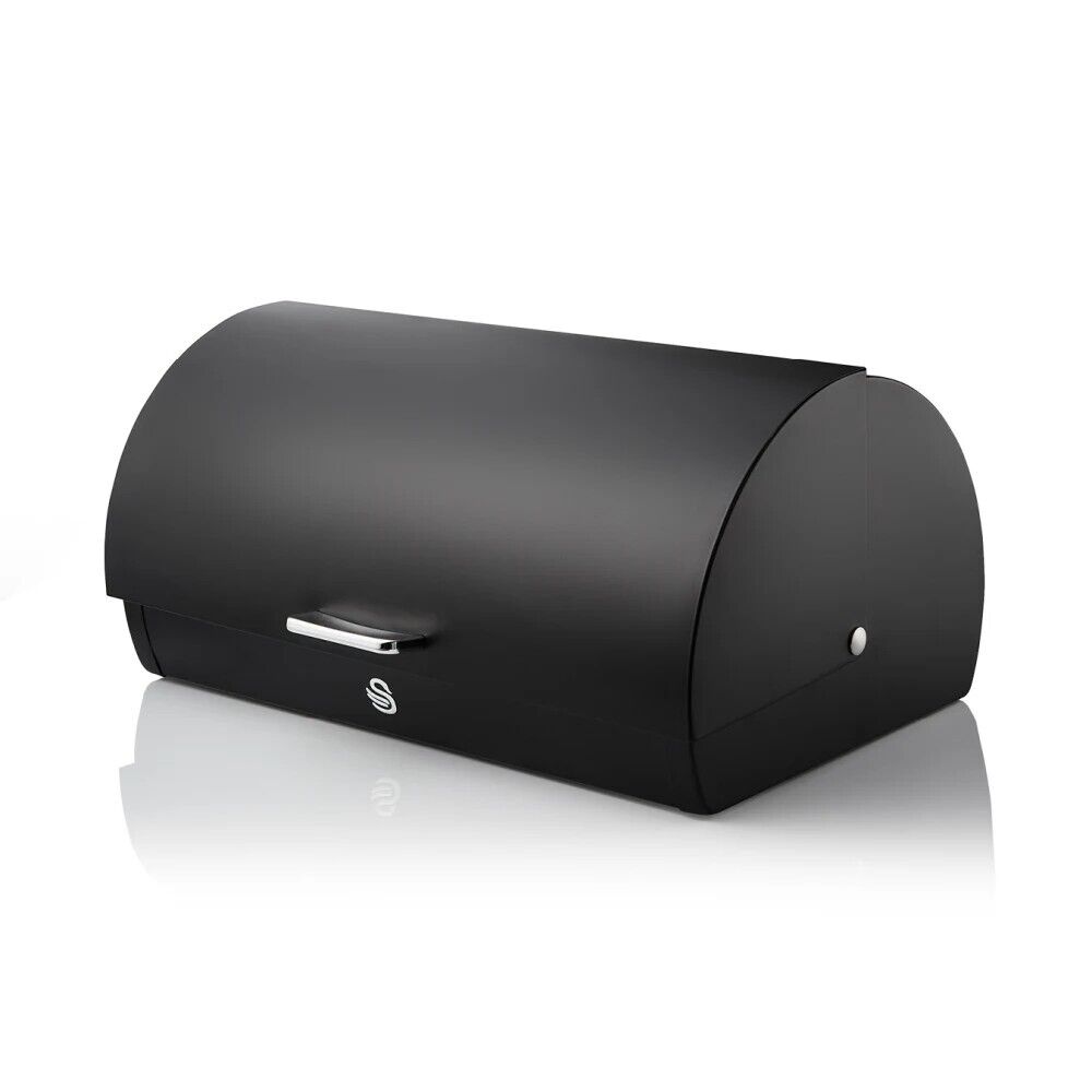 Swan Serenity Bread Bin Black with Polished Steel Accents SWKA18535BLK