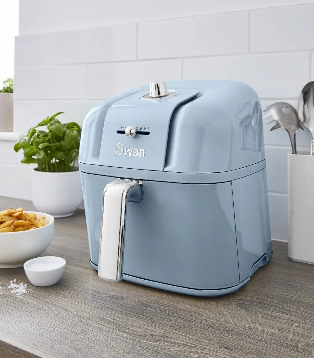 Swan Retro Blue 1.5L 3KW Jug Kettle, 4 Slice Toaster, 6L Air Fryer & 3.5L Slow Cooker Matching Kitchen Set