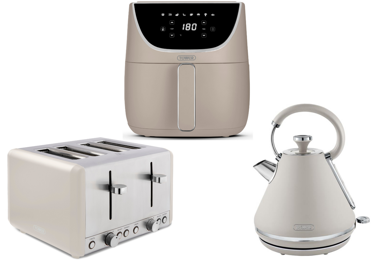 Tower Cavaletto Latte Pyramid 1.7L 3KW Kettle, 4 Slice Toaster & 6L Digital Air Fryer Matching Set.