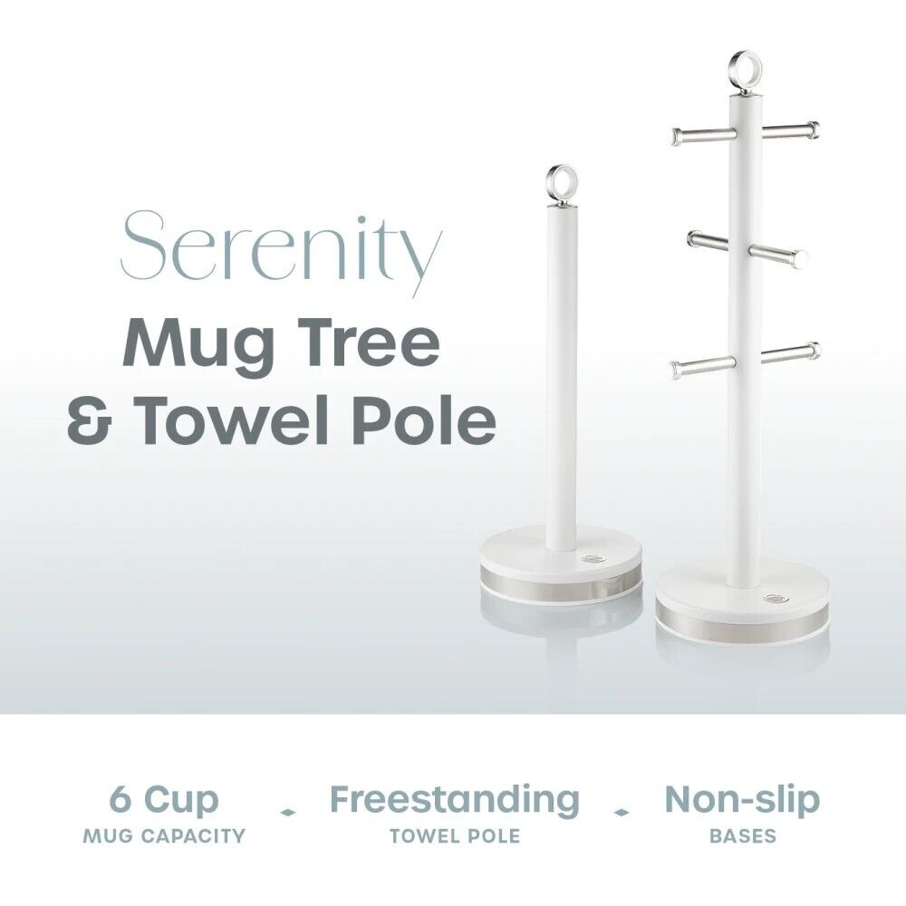 Swan Serenity White Mug Tree & Towel Pole Set with Polished Steel Accents