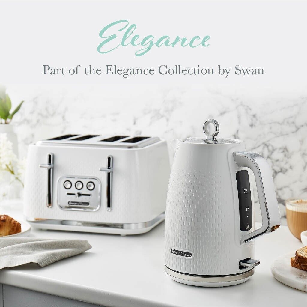 Swan Elegance White 1,7L 3KW Kettle, 4 Slice Toaster & 800W 20L Digital Microwave Matching Set