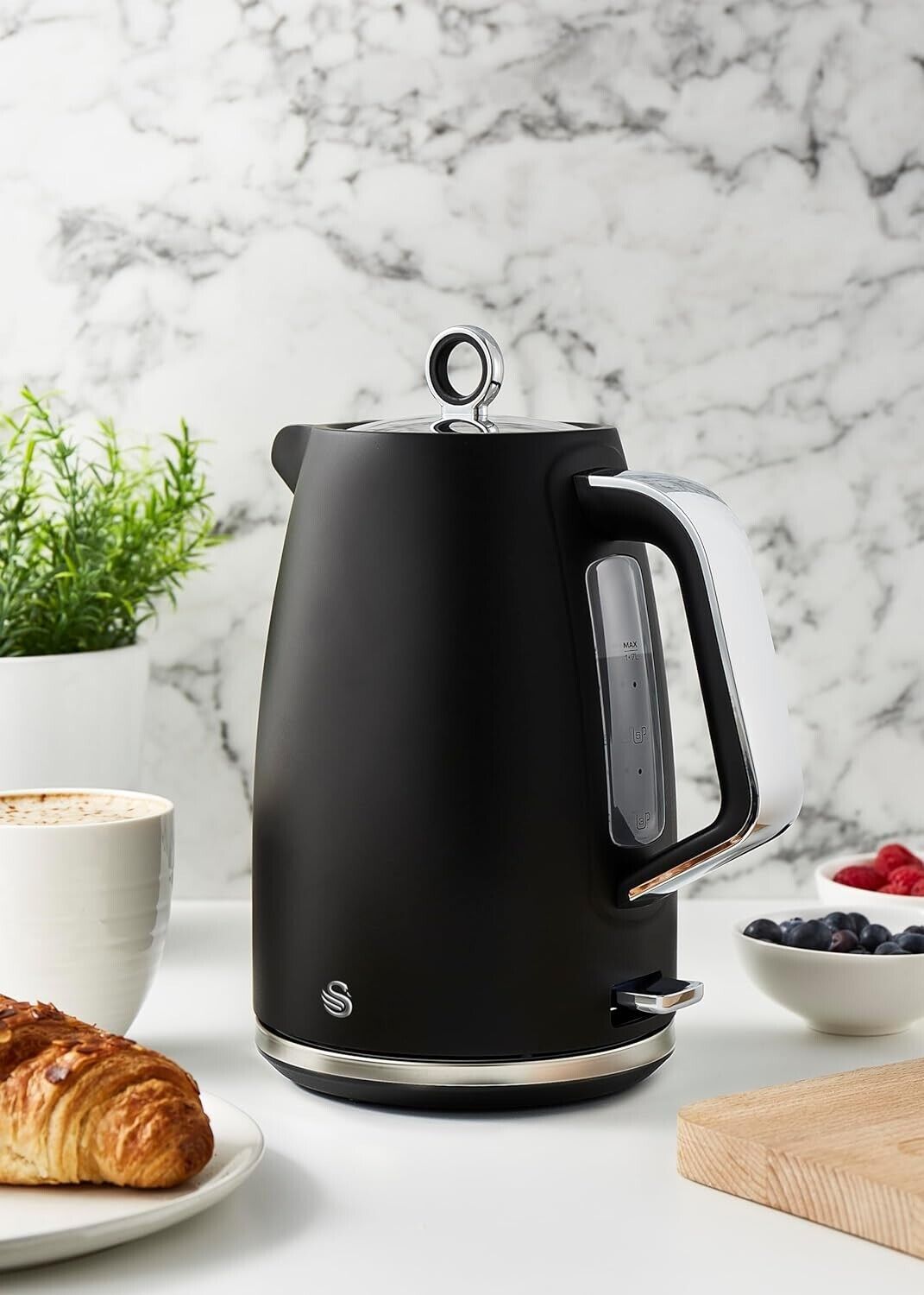 Swan Serenity Black 1.7L 3KW Kettle, 4 Slice Toaster  & 800W 20L Digital Microwave Matching Set