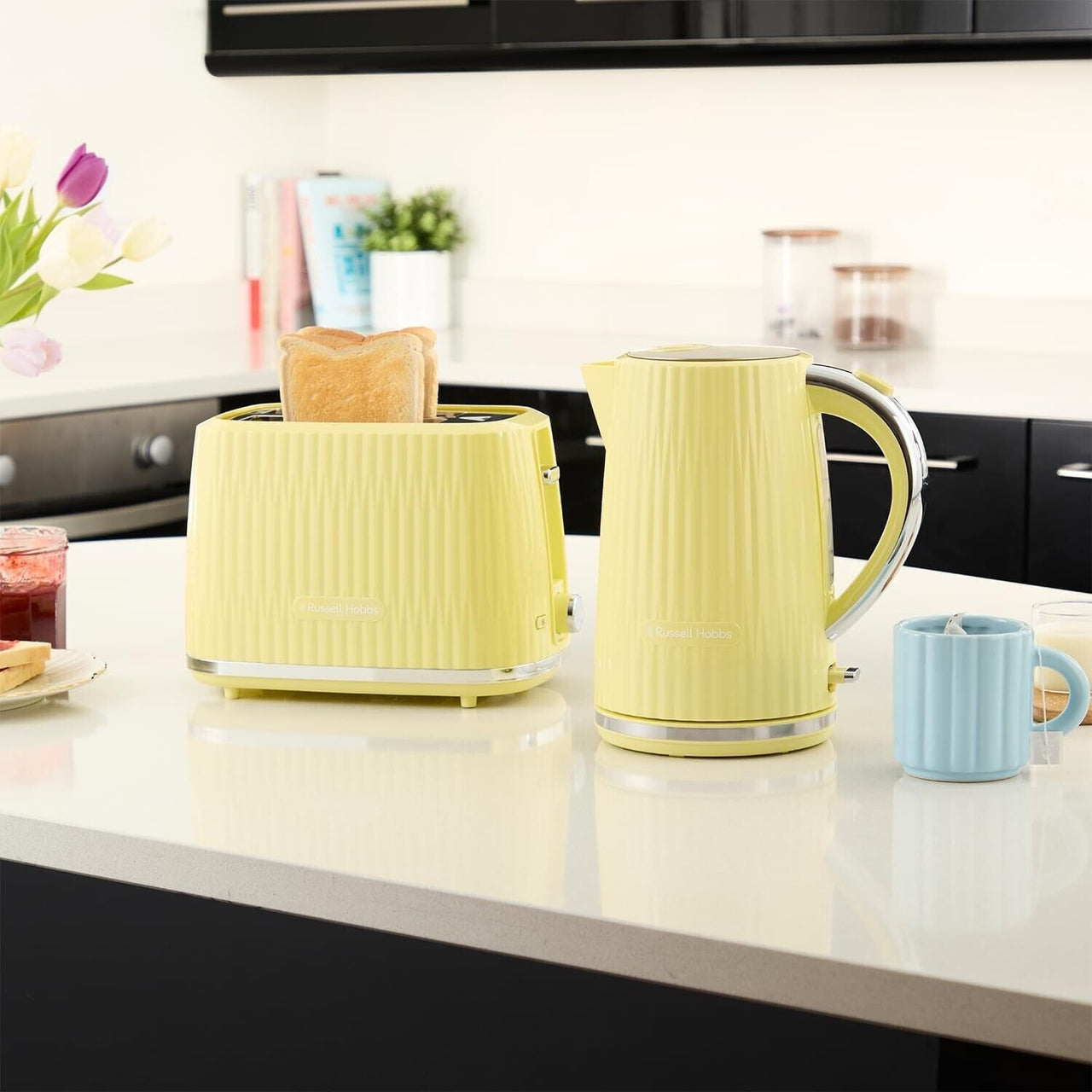 Russell Hobbs Eden Lemon Yellow 1.7L Kettle & 2 Slice Toaster Matching Set