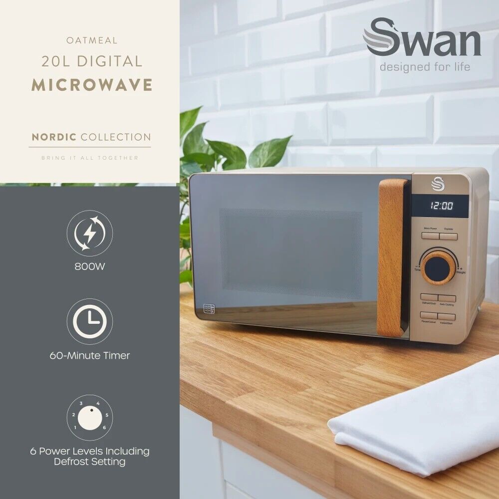 Swan Nordic Oatmeal  20L 800W Microwave Scandinavian Design SM22036LOAT