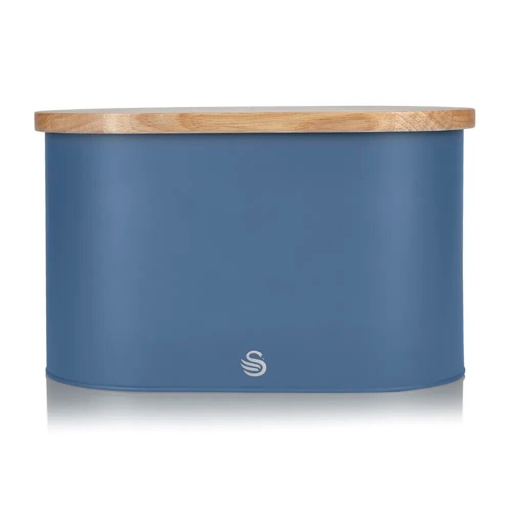 Swan Nordic Blue Bread Bin with Bamboo Cutting Board Lid SWKA17512BLUN