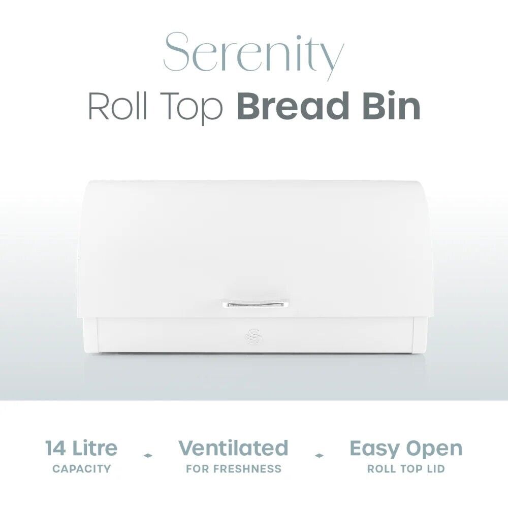 Swan Serenity Bread Bin White with Polished Steel Accents SWKA18535WHT