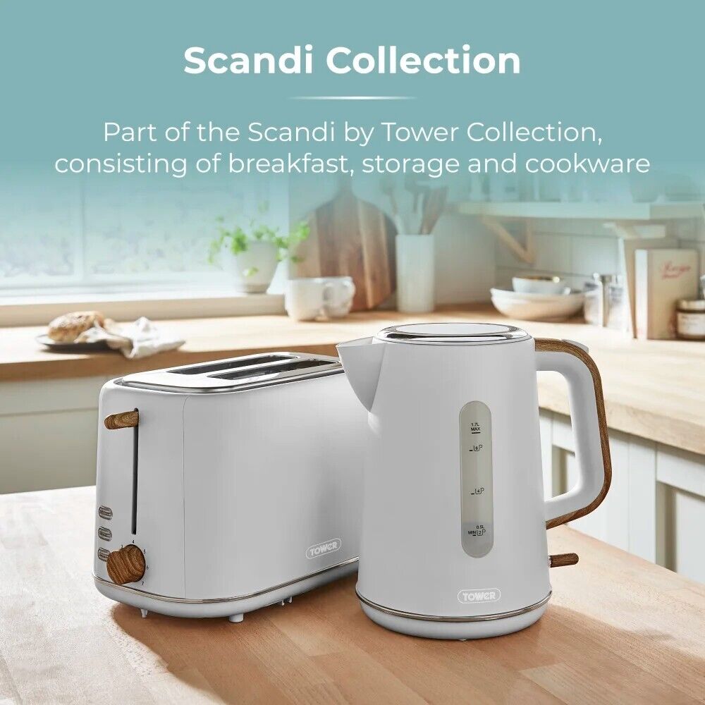 Tower Scandi Dove Grey Kettle 2 Slice Toaster Matching Set