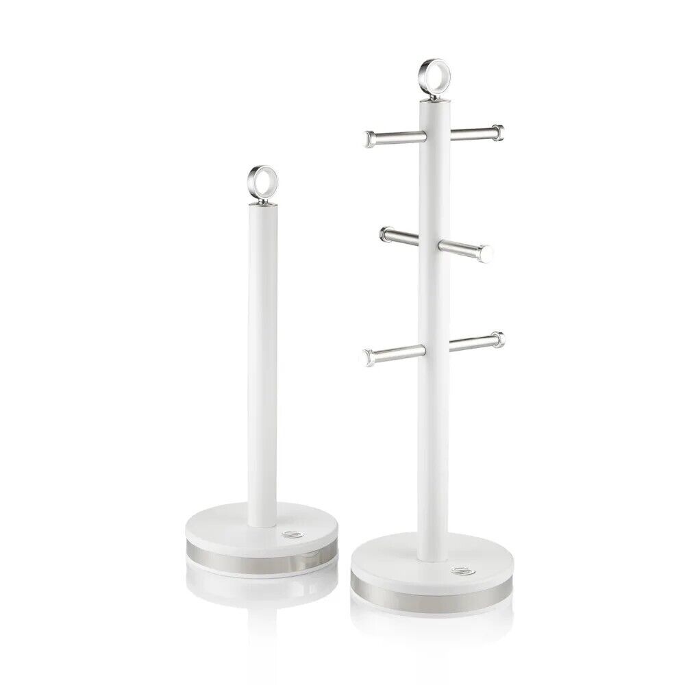 Swan Serenity White Mug Tree & Towel Pole Set with Polished Steel Accents