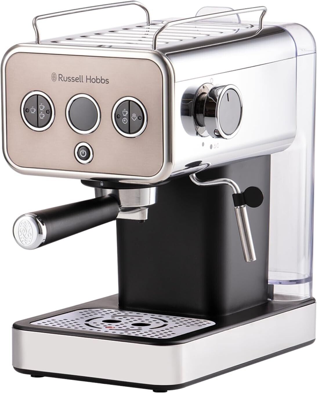 Russell Hobbs Distinctions Titanium Espresso Coffee Machine with Milk Frother Wand