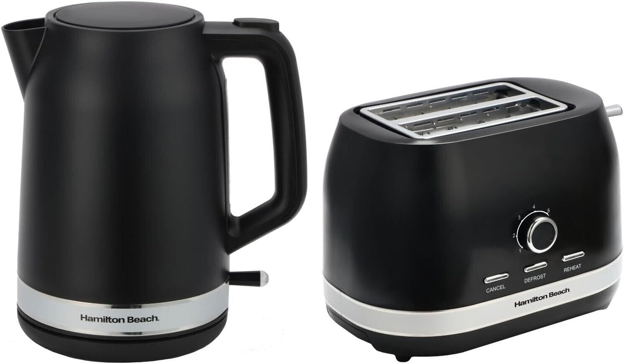 Hamilton Beach Ella Kettle & 2 Slice Toaster. Modern Matching Set in Matte Black