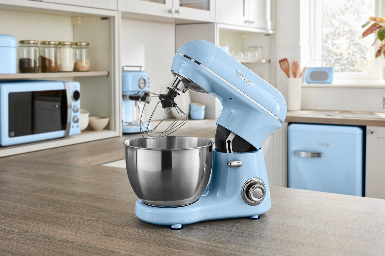 Swan Retro Blue Stand Mixer 4L Stainless Steel Bowl 8 Speed Settings SP21060BLN