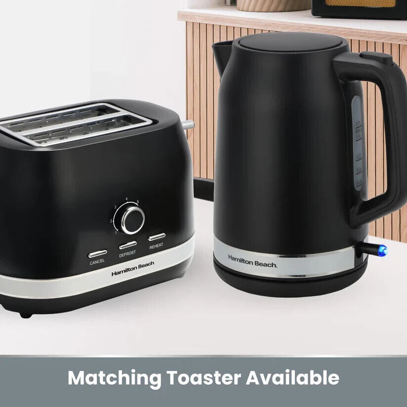 Hamilton Beach Ella 1.7L Kettle, 2 Slice Toaster & 1.5L Filter Coffee Machine Modern Matching Set in Matte Black.