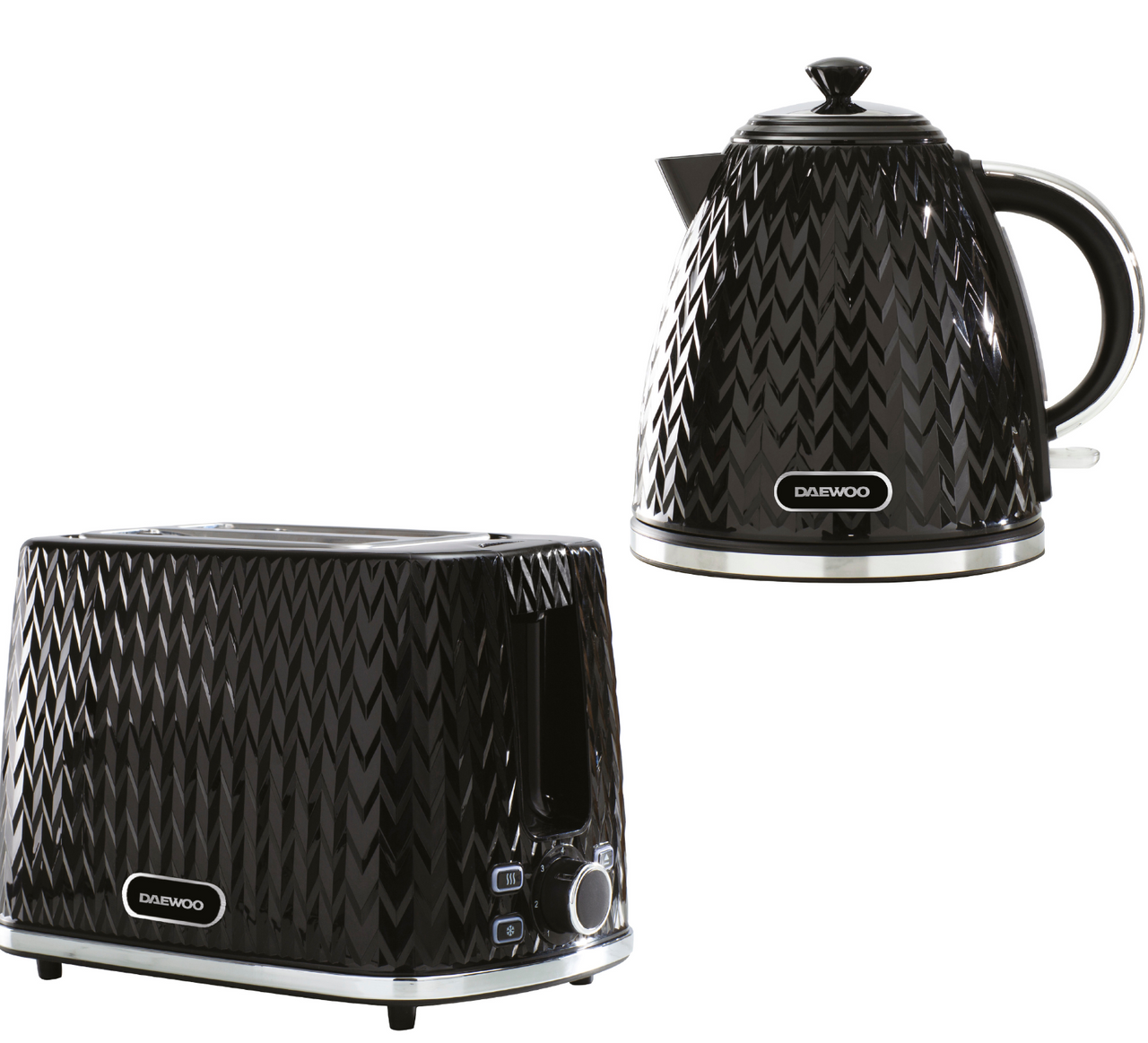 Daewoo Argyle Black 1.7L 3KW Jug Kettle & 2 Slice Toaster Matching Set