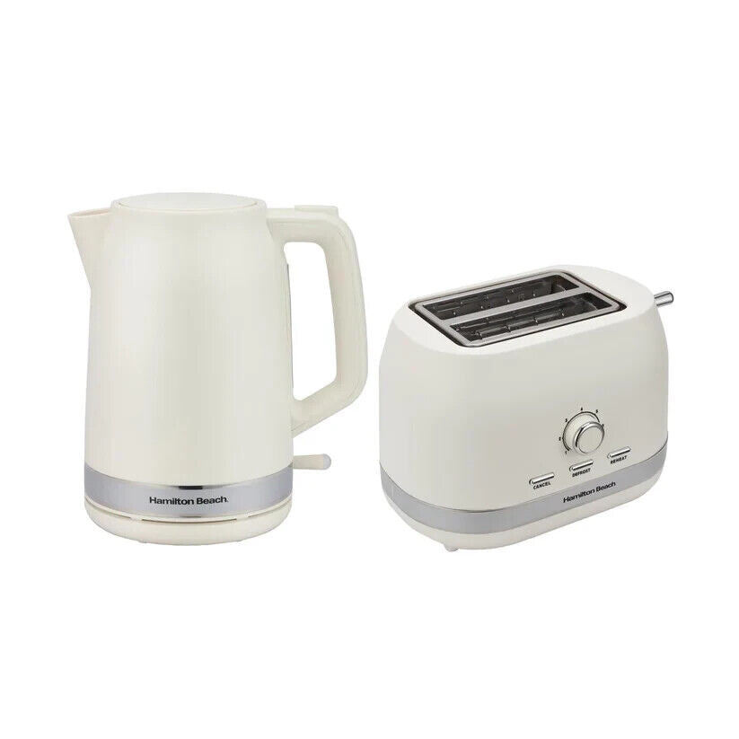 Hamilton Beach Ella Cream Kettle & 2 Slice Toaster Modern Matching Breakfast Set