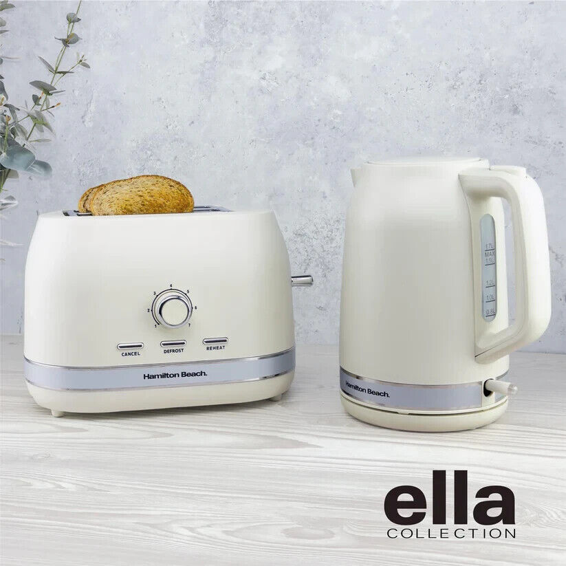 Hamilton Beach Ella Latte Cream 1.7L Kettle, 2 Slice Toaster & 700W 20L Microwave Matching Set