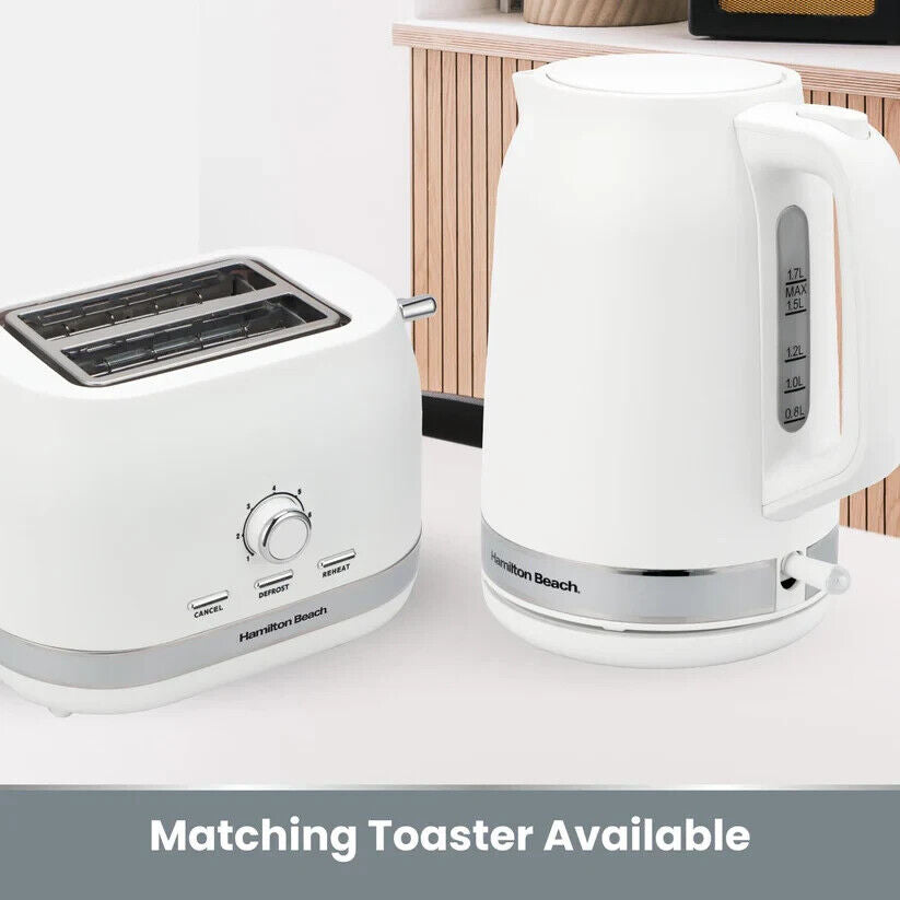 Hamilton Beach Ella 1.7L Kettle, 2 Slice Toaster, 700W 20L Microwave & 1.5L Filter Coffee Machine. Modern Matching Set in Matte White