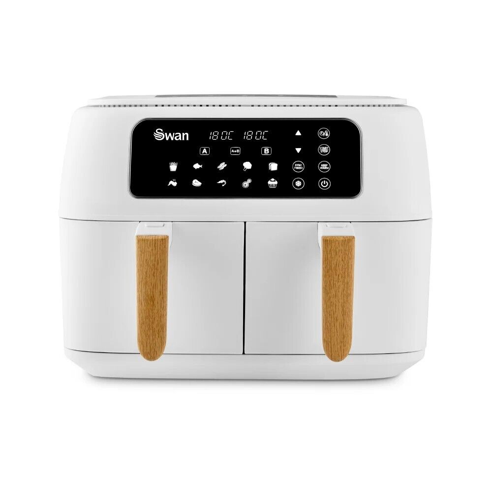 SWAN Nordic Dual 8L 13-in-1 Air Fryer in White Scandinavian Design SD10410WHT