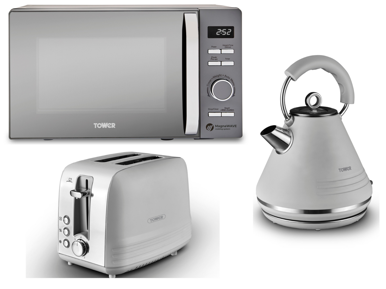 Tower Ash Grey Kettle 2 Slice Toaster & Renaissance 800W 20L Microwave Set