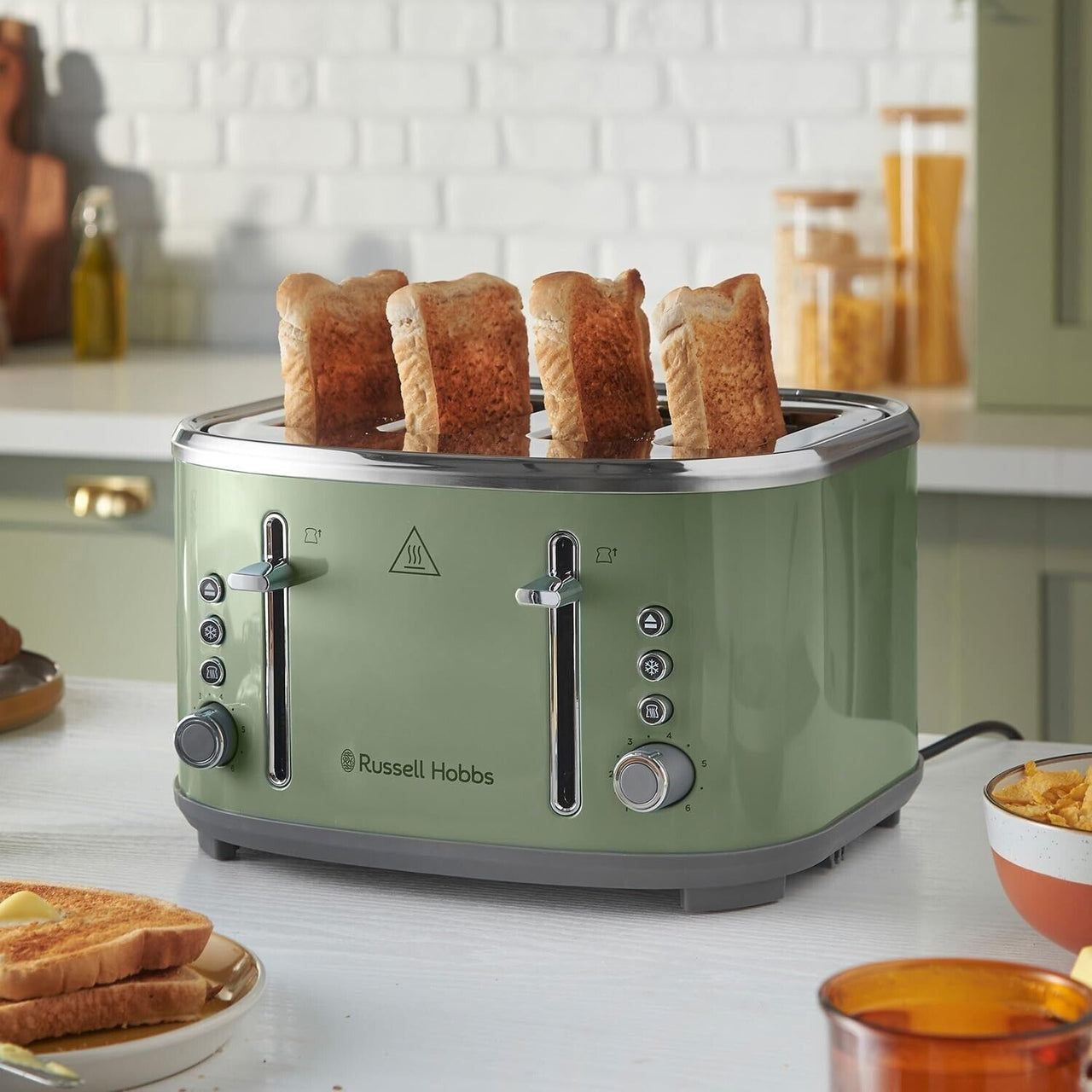 Russell Hobbs Stylevia Sage 4 Slice Toaster - Wide Slot Sage Green Toaster 26294