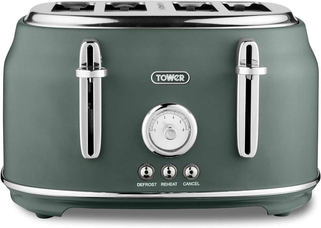 Tower Renaissance 4 Slice Toaster in Forest Green with Chrome Accents T20065FOR