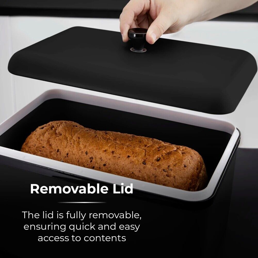 Tower Sera Breadbin in Black With Black Smoked Trim -  Contemporary Kitchen Storage