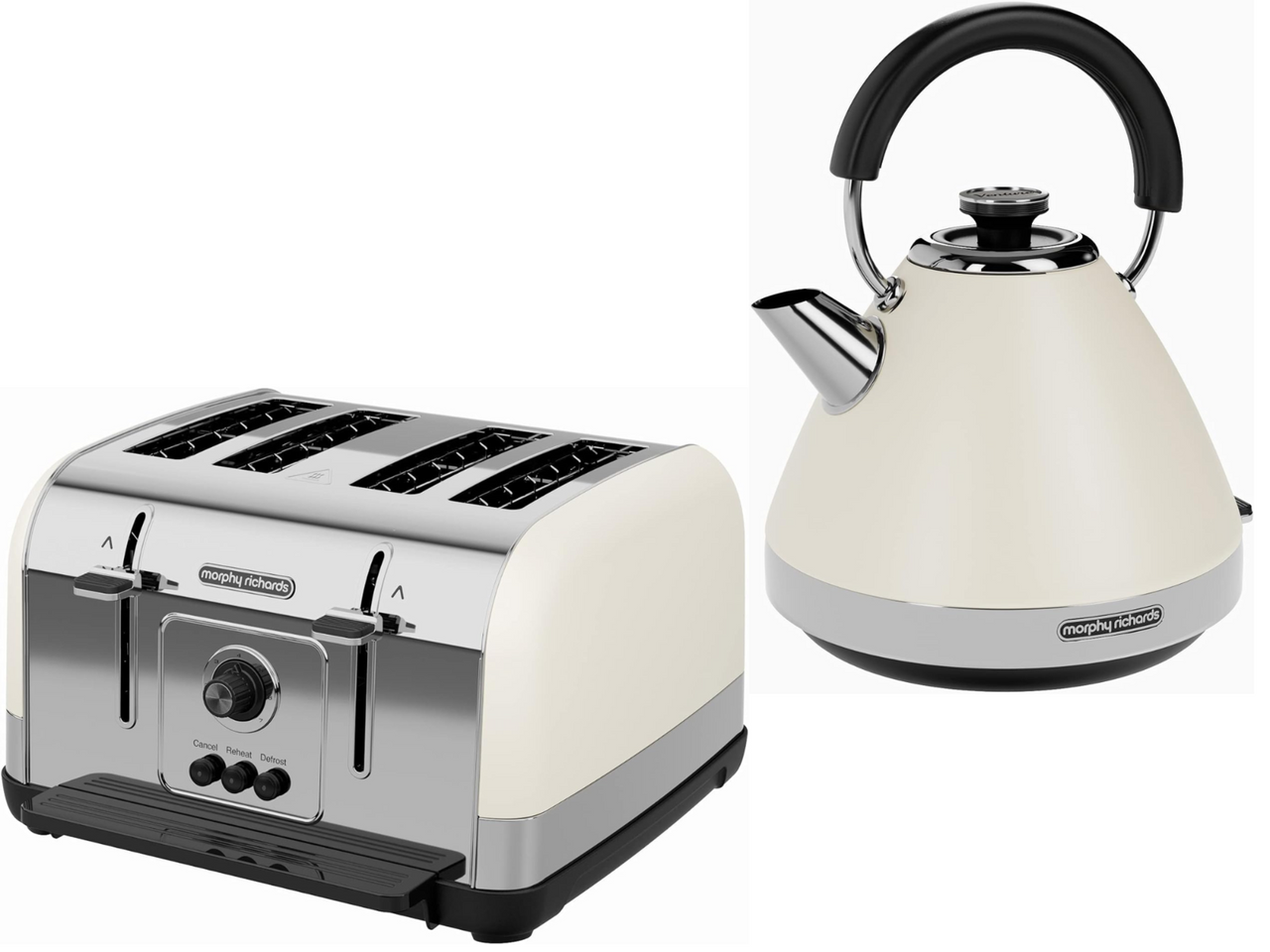 Morphy Richards Venture Cream Pyramid Kettle & 4 Slice Toaster Matching Set