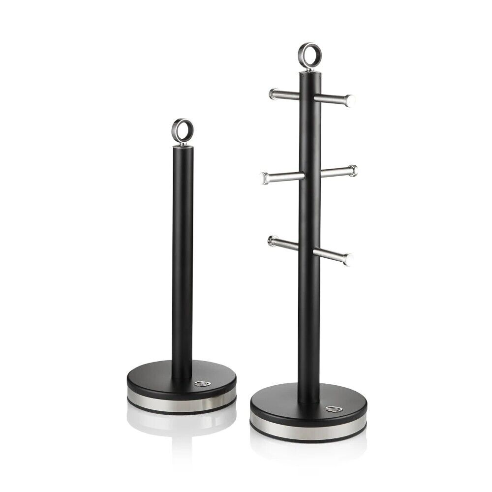 Swan Serenity Black Mug Tree & Towel Pole Set with Polished Steel Accents