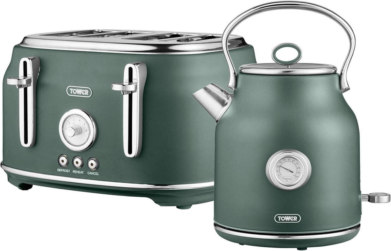 Tower Renaissance Kettle & 4 Slice Toaster Forest Green Matching Kettle & Toaster Set