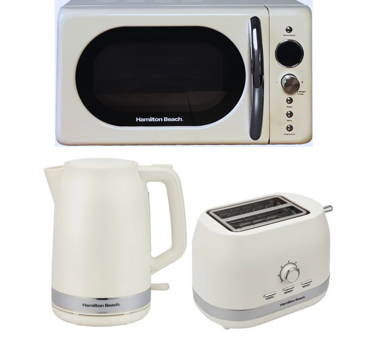 Hamilton Beach Ella Latte Cream 1.7L Kettle, 2 Slice Toaster & 700W 20L Microwave Matching Set