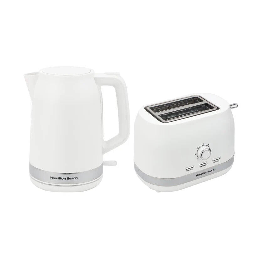 Hamilton Beach Ella White Kettle & 2 Slice Toaster Modern Matching Breakfast Set