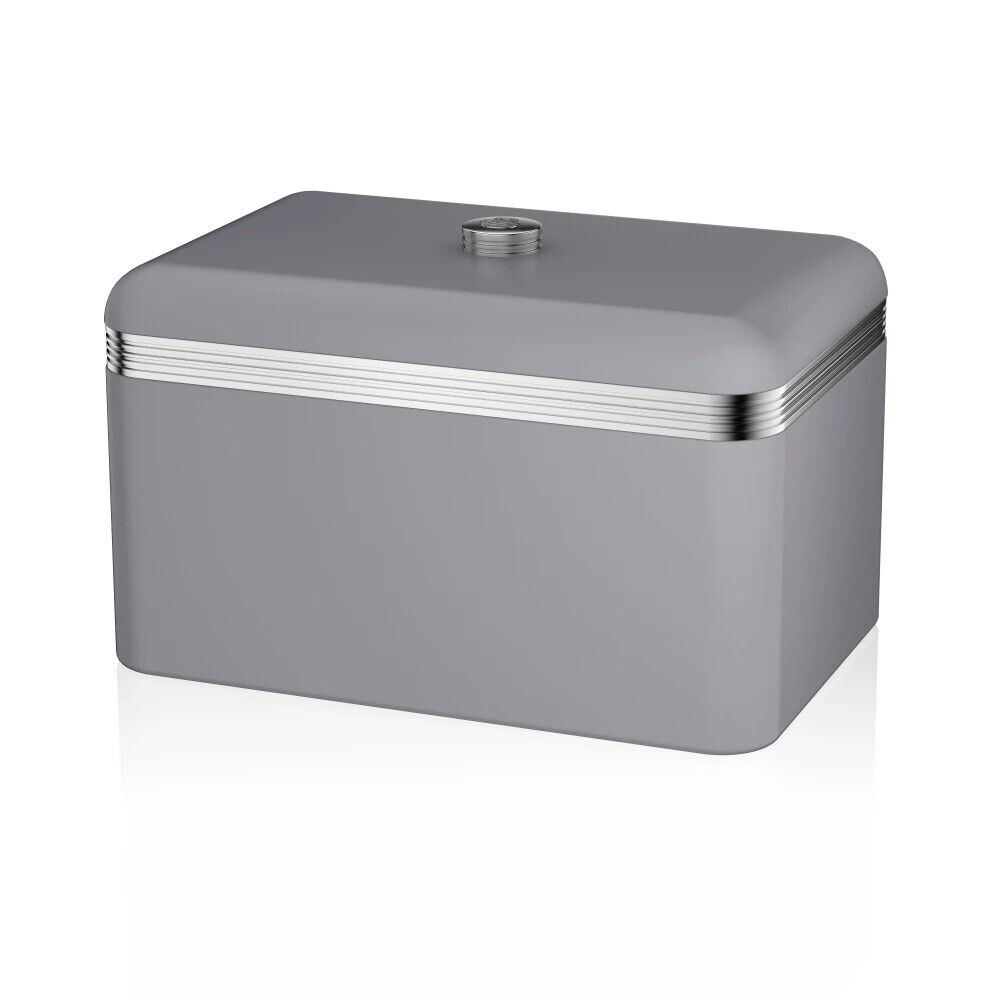 SWAN Retro Grey Breadbin SWKA1010GRN - Vintage Design Kitchen Bread Bin in Grey