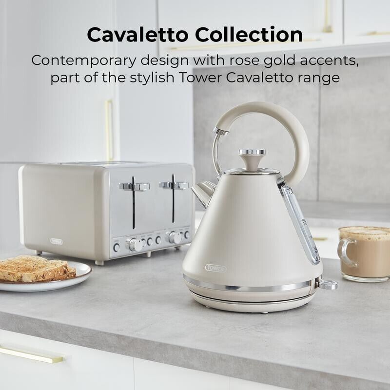 Tower Cavaletto Latte Pyramid 1.7L 3KW Kettle, 4 Slice Toaster & 6L Digital Air Fryer Matching Set.