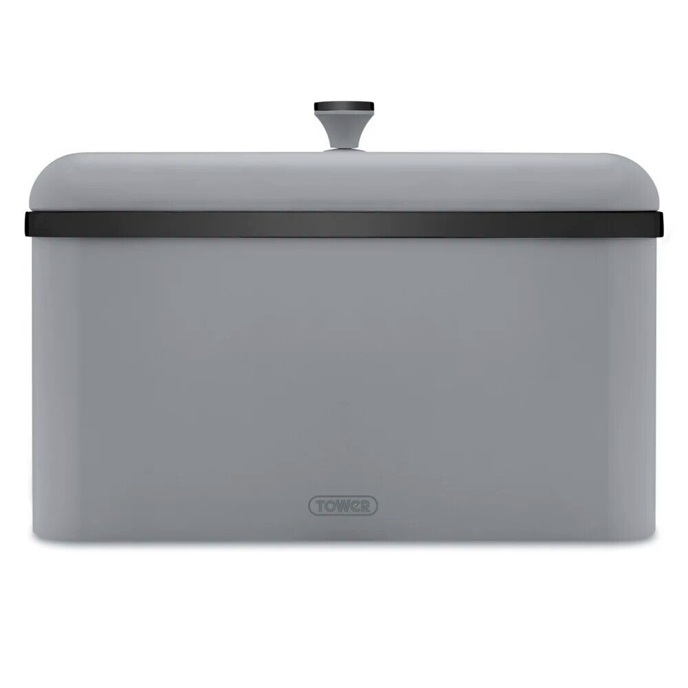 Tower Sera Breadbin in Grey With Black Smoked Trim -  Contemporary Kitchen Storage