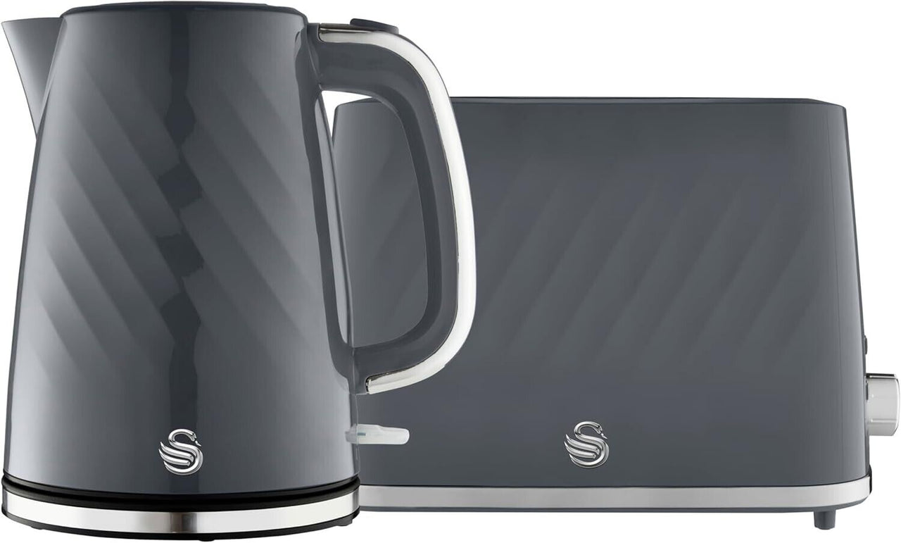 Swan Windsor Grey 1.7L Kettle & 2 Slice Toaster Textured Gloss Finish with Chrome