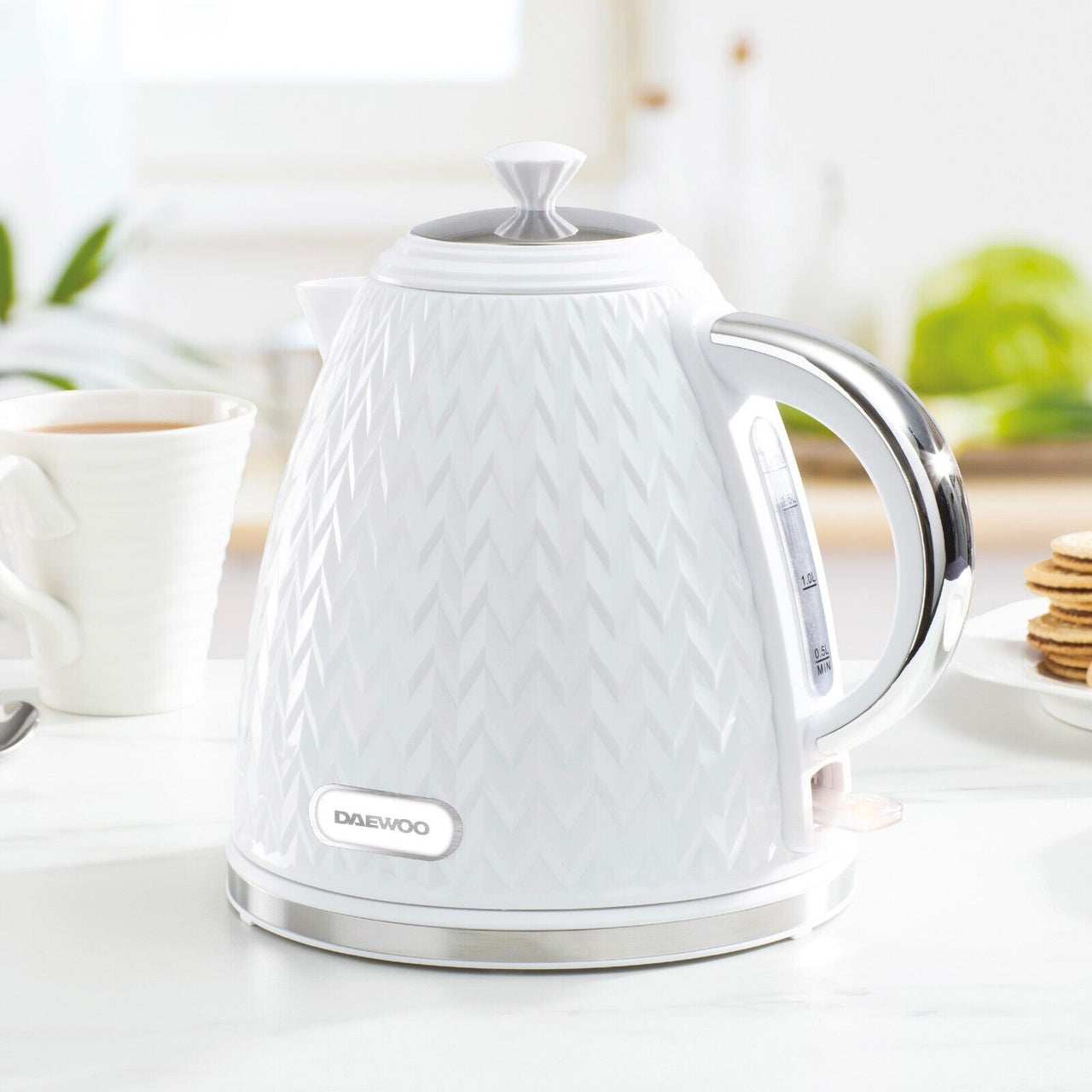 Daewoo Argyle White 1.7L 3KW Jug Kettle SDA1780 Diamond Pattern, Rapid Boil