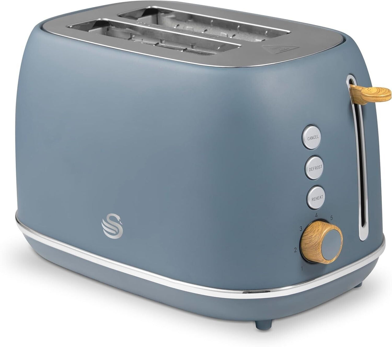 Swan Fjord 2 Slice Toaster Scandinavian Inspired Design in Grey/Wooden Accents