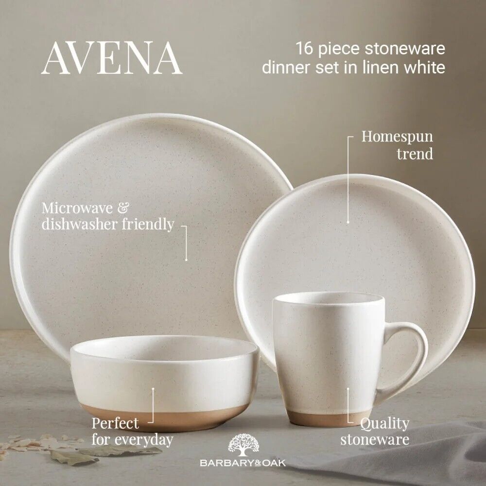 Barbary & Oak Avena 16 Piece White Dinnerware Set Stoneware BO867007WHT