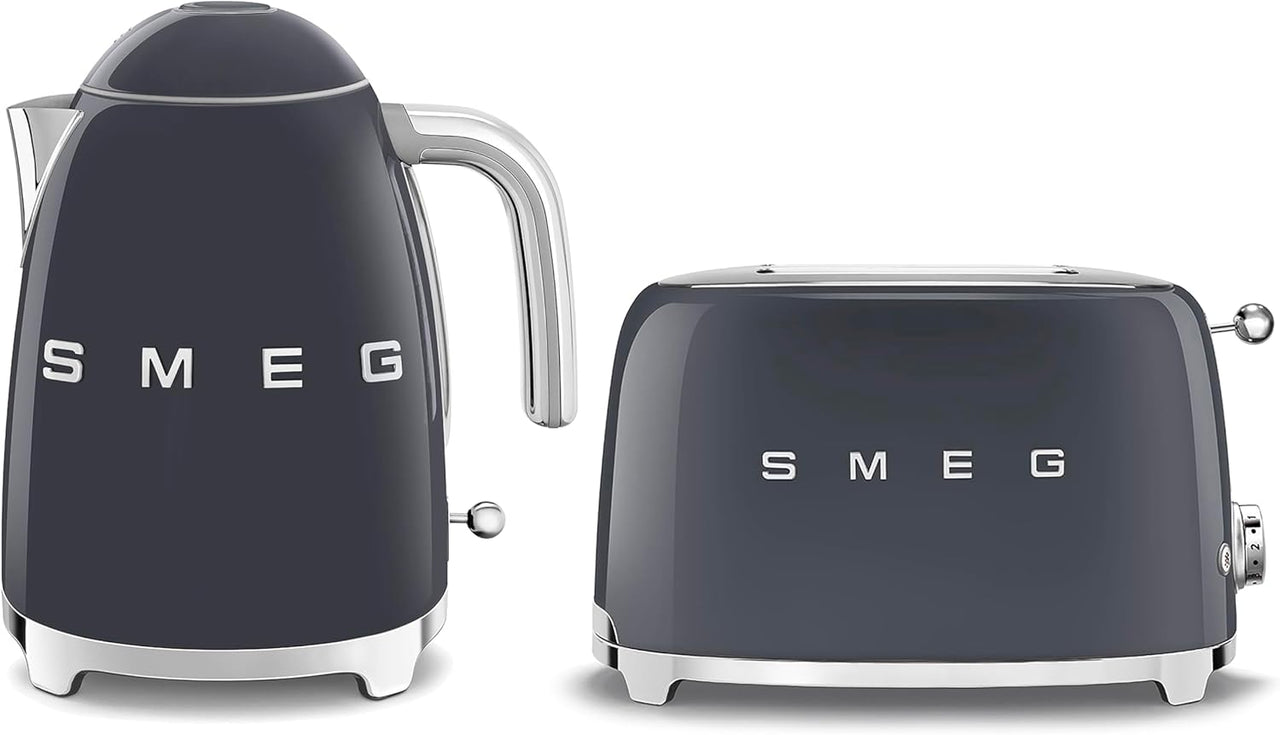 SMEG Slate Grey 1.7L 3KW Kettle KLF03GRUK & 2 Slice Toaster TSF01GRUK Retro 50`s Matching Set