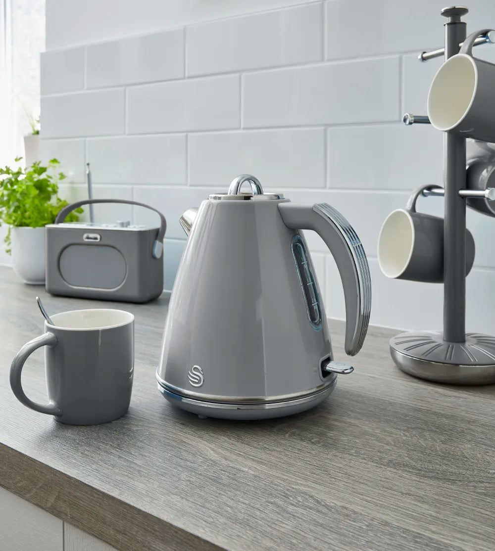 Swan Retro Grey 1.5L 3KW Jug Kettle, 4 Slice Toaster & 6L Manual Air Fryer Matching Kitchen Set