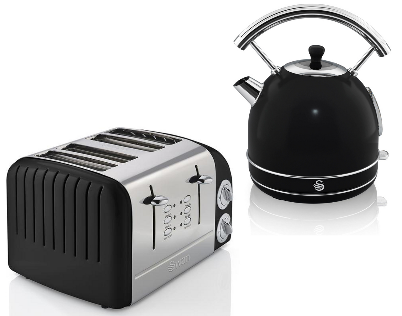 Swan Retro Black 1.8L 3KW Dome Kettle & 4 Slice Toaster ST34020BN Matching Set