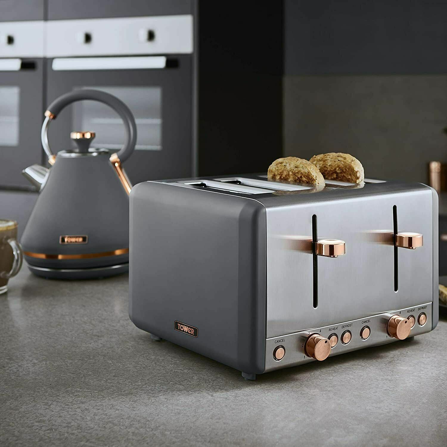 Tower grey and rose gold kettle and toaster top